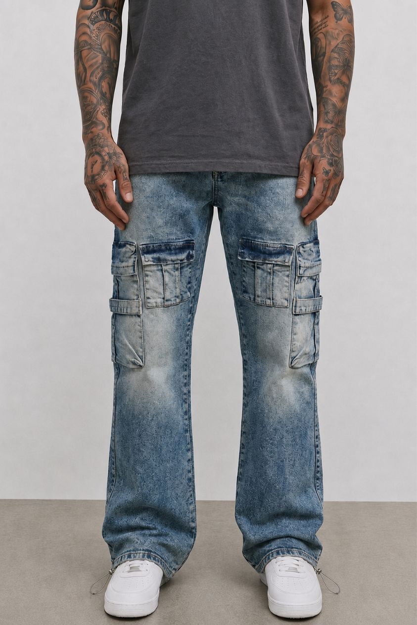 Blue Wash Overdyed Cargo Pants