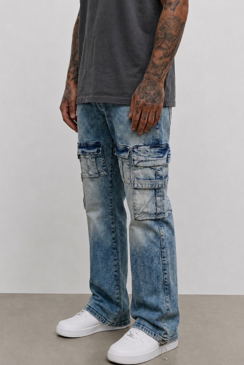 Blue Wash Overdyed Cargo Pants