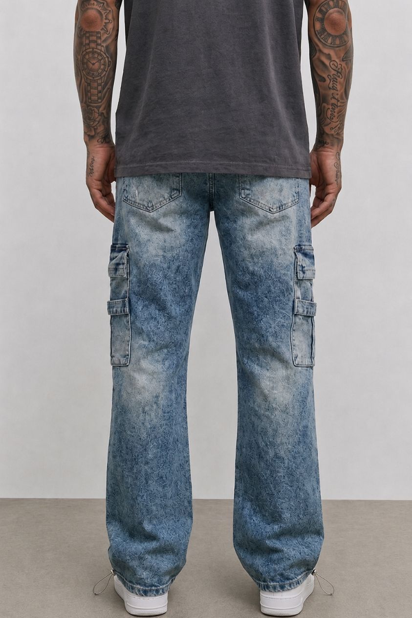 Blue Wash Overdyed Cargo Pants