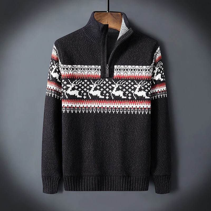 Festive quarter-zip winter sweater, main styled view