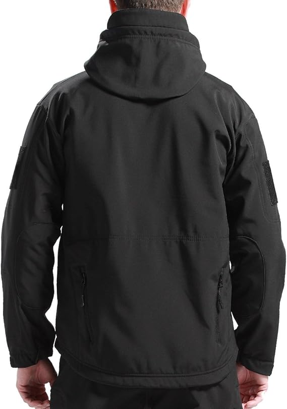 Waterproof fleece-lined outdoor jacket, black back view with hood