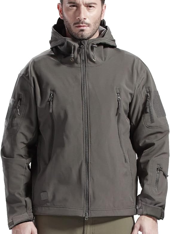 Waterproof fleece-lined outdoor jacket, dark grey zip-up with hood
