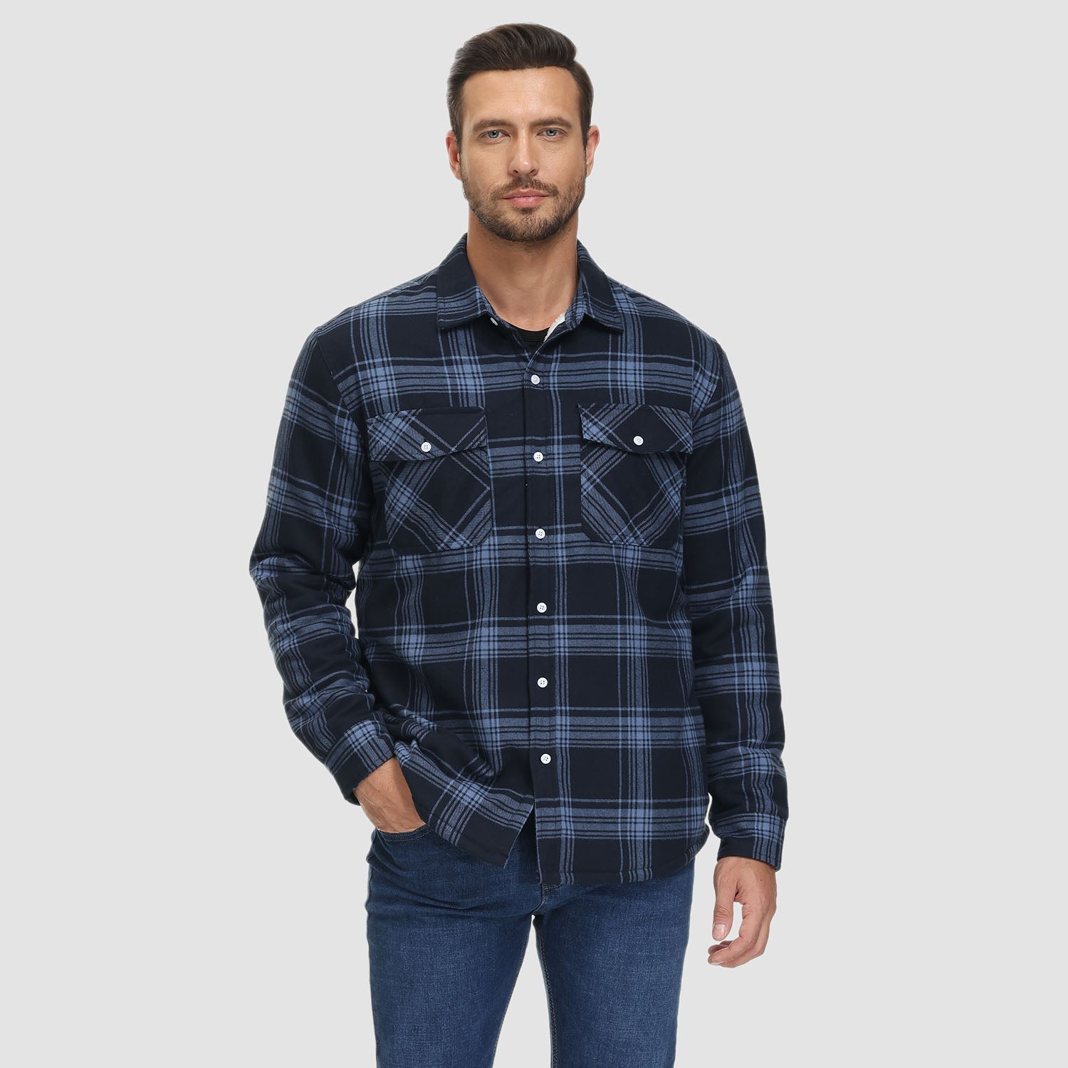 Men's Plaid Fleece Lined Jacket