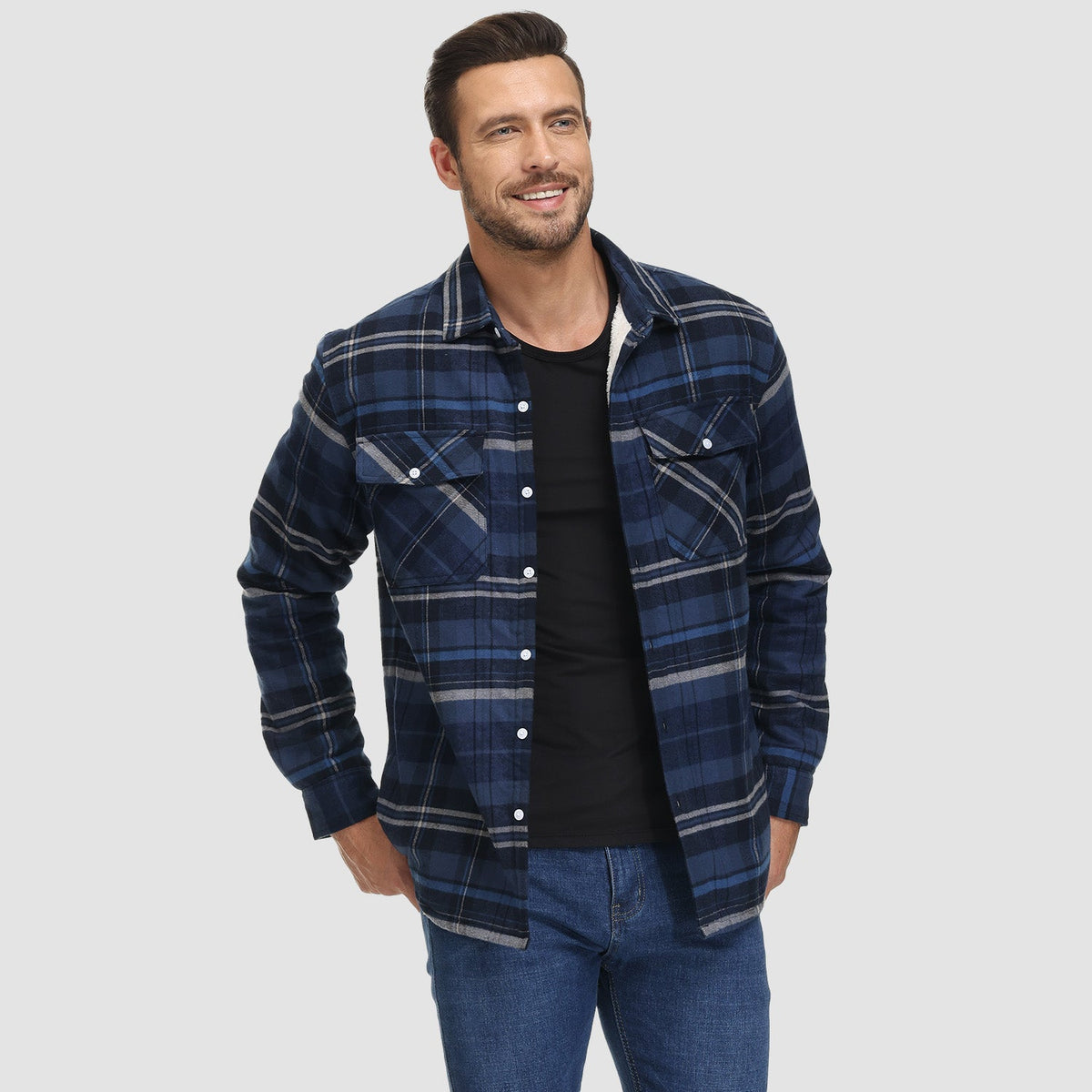 Men's Plaid Fleece Lined Jacket