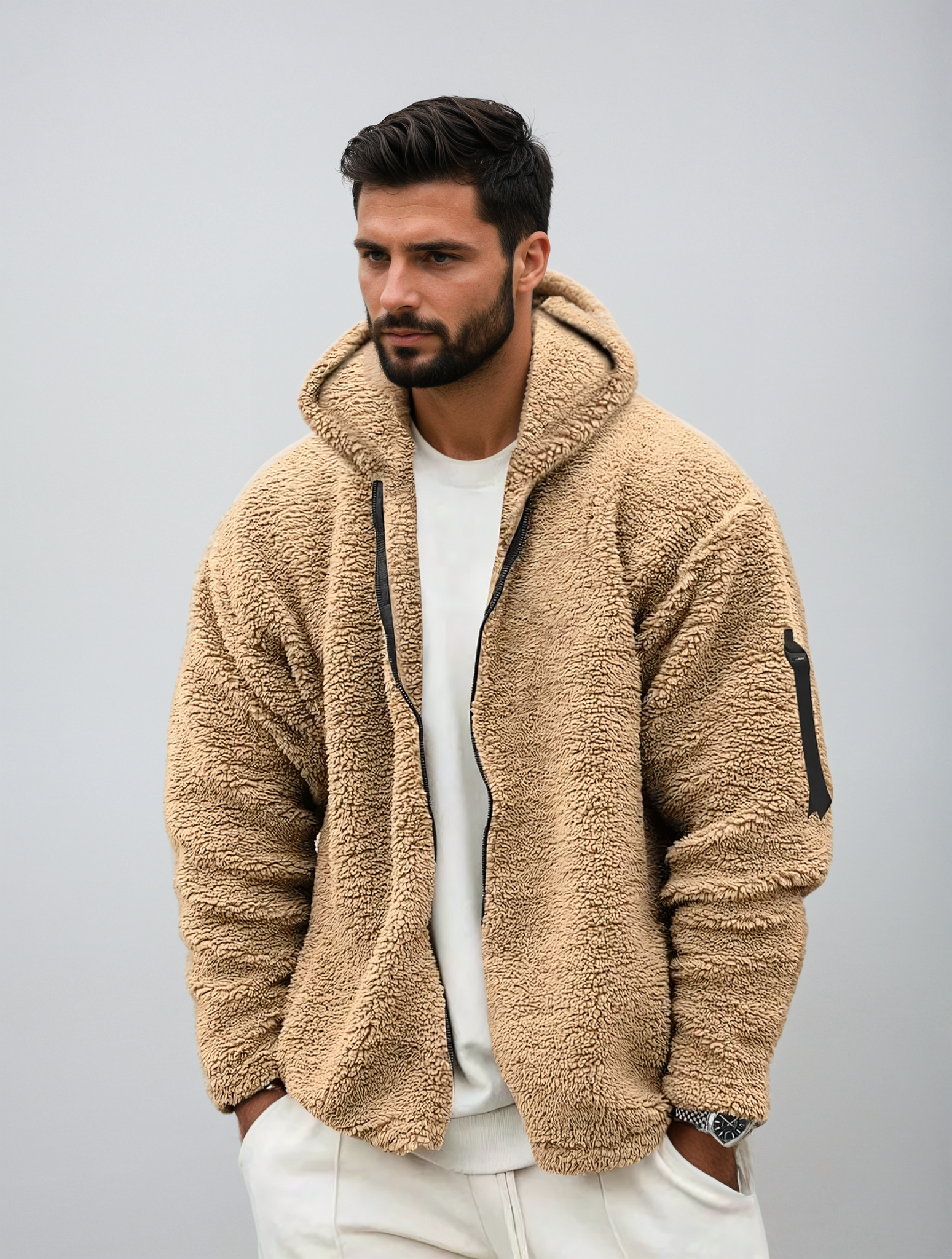 Men's Hooded Sherpa Fleece Jacket
