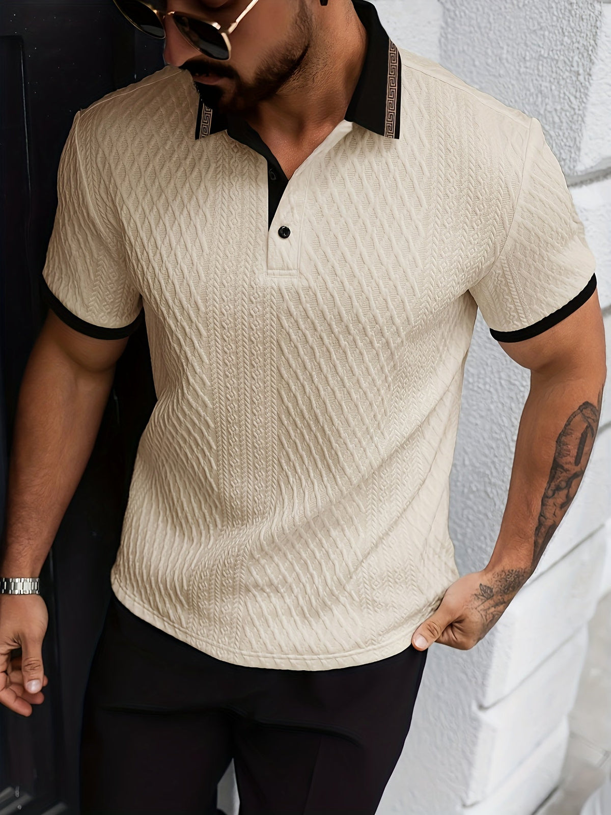 Slim fit textured polo, front view