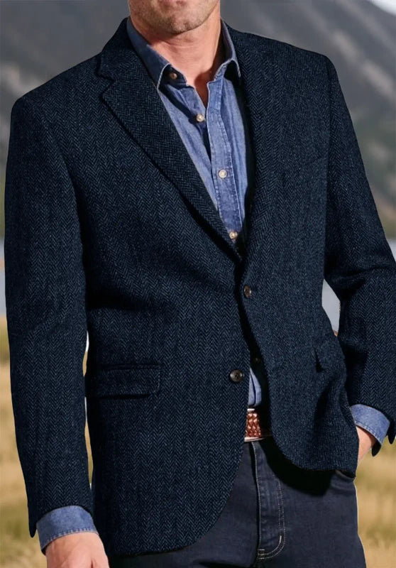 Notch lapel two-button blazer, navy color view