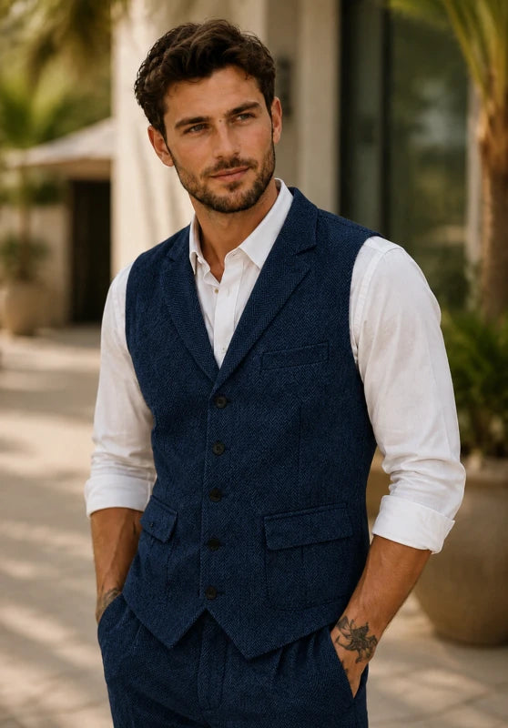 Notch lapel herringbone vest, navy color view