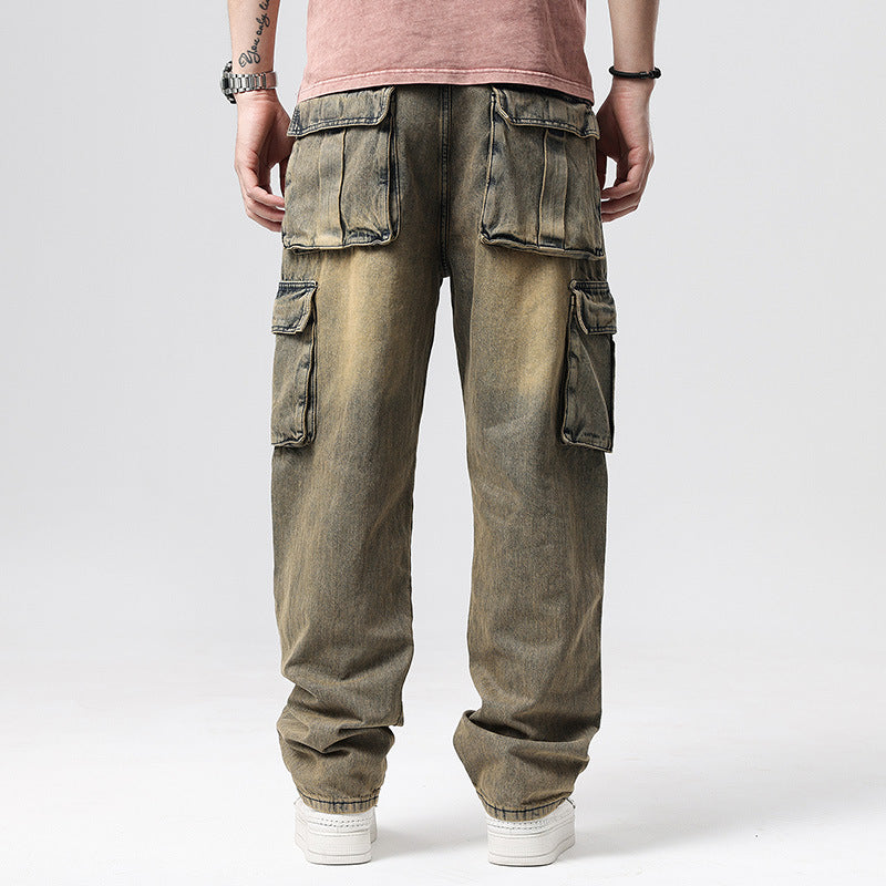 Faded wash utility cargo pants, pocket detail view