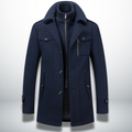Classic elegant winter overcoat, dark blue color view