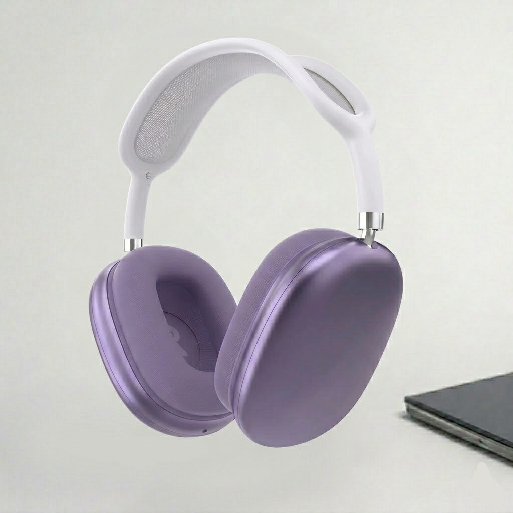 Purple over-ear noise cancelling Bluetooth headphones with cushioned ear pads