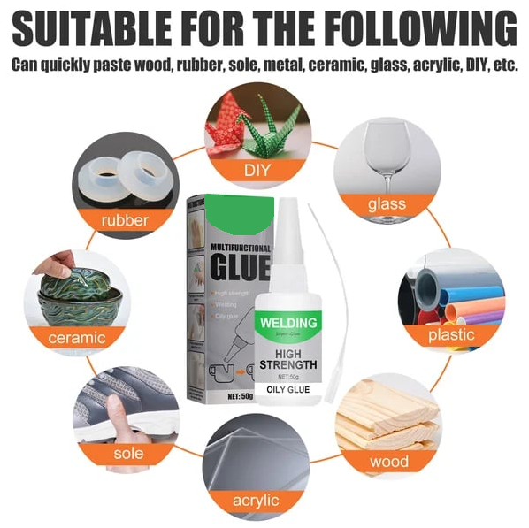 DIY adhesive for wood, rubber, metal, ceramic, glass, acrylic, and plastic