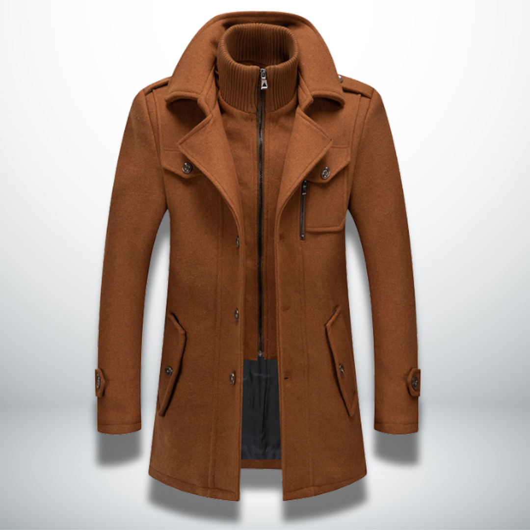 Classic elegant winter overcoat, brown color view