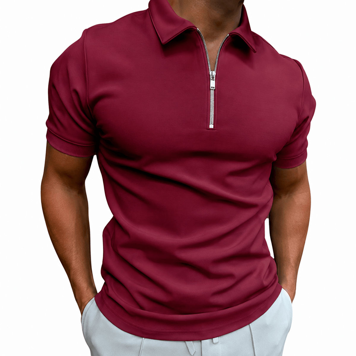 Slim fit half-zip polo, red front view