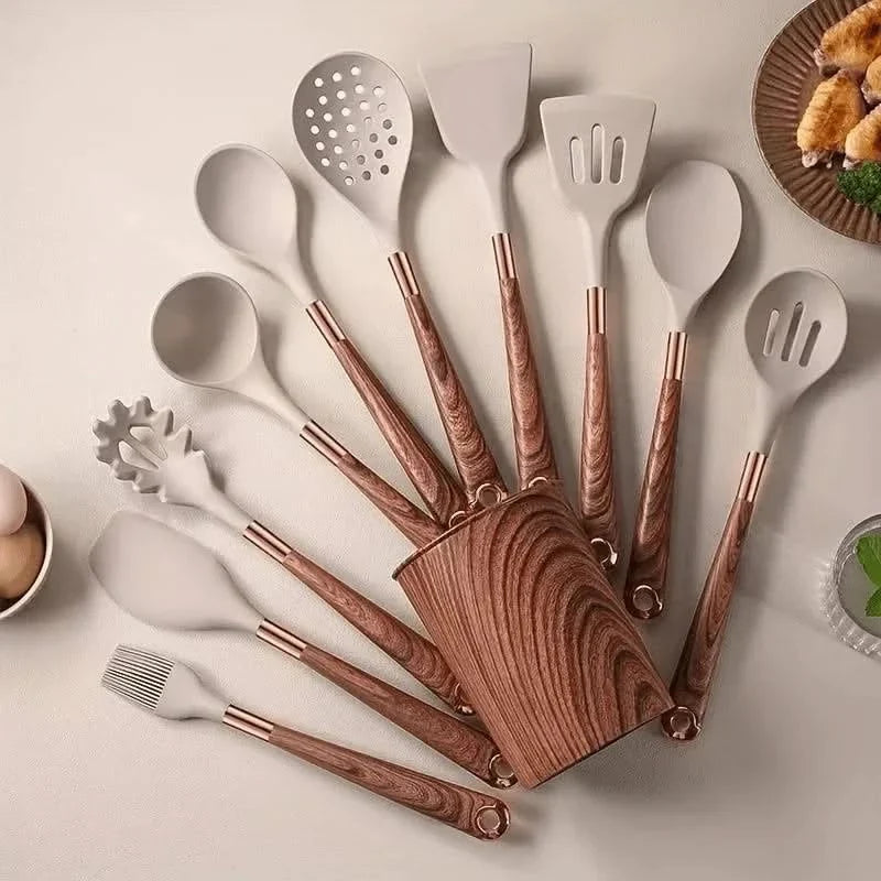 Silicone Kitchen Utensil Set 10-Piece Redwood Pattern