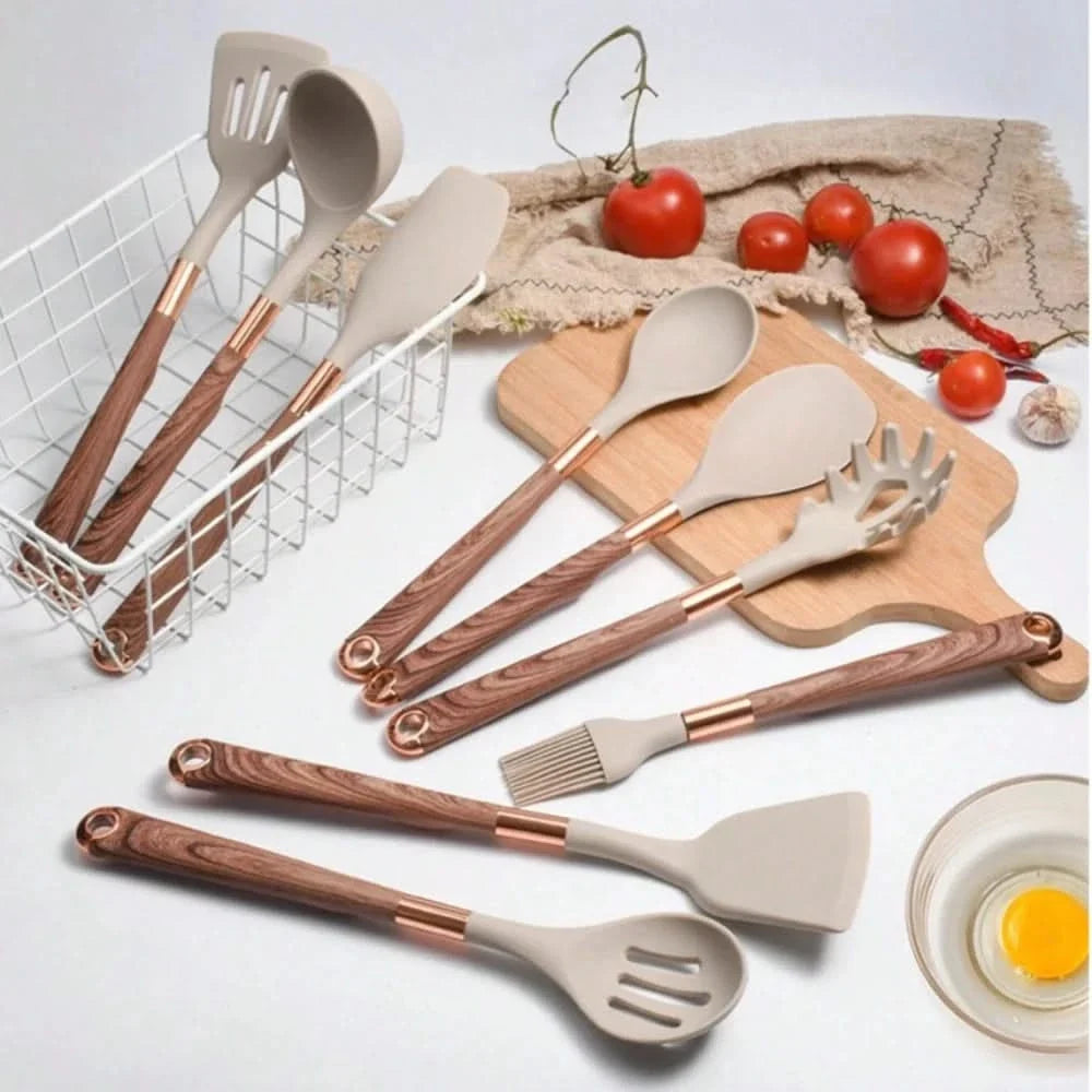 Silicone Kitchen Utensil Set 10-Piece Redwood Pattern
