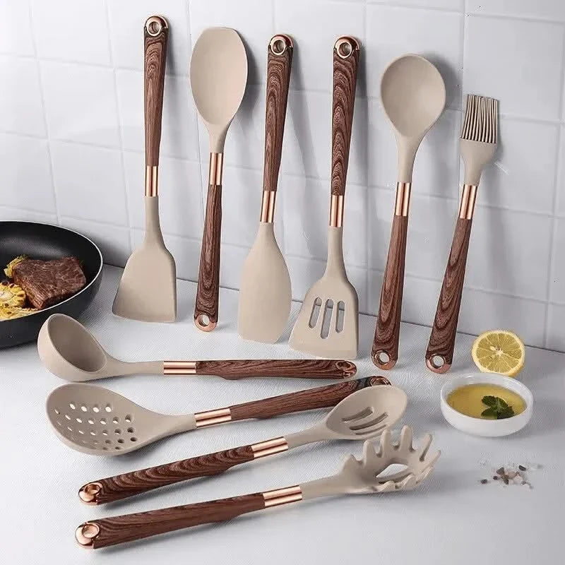 Silicone Kitchen Utensil Set 10-Piece Redwood Pattern
