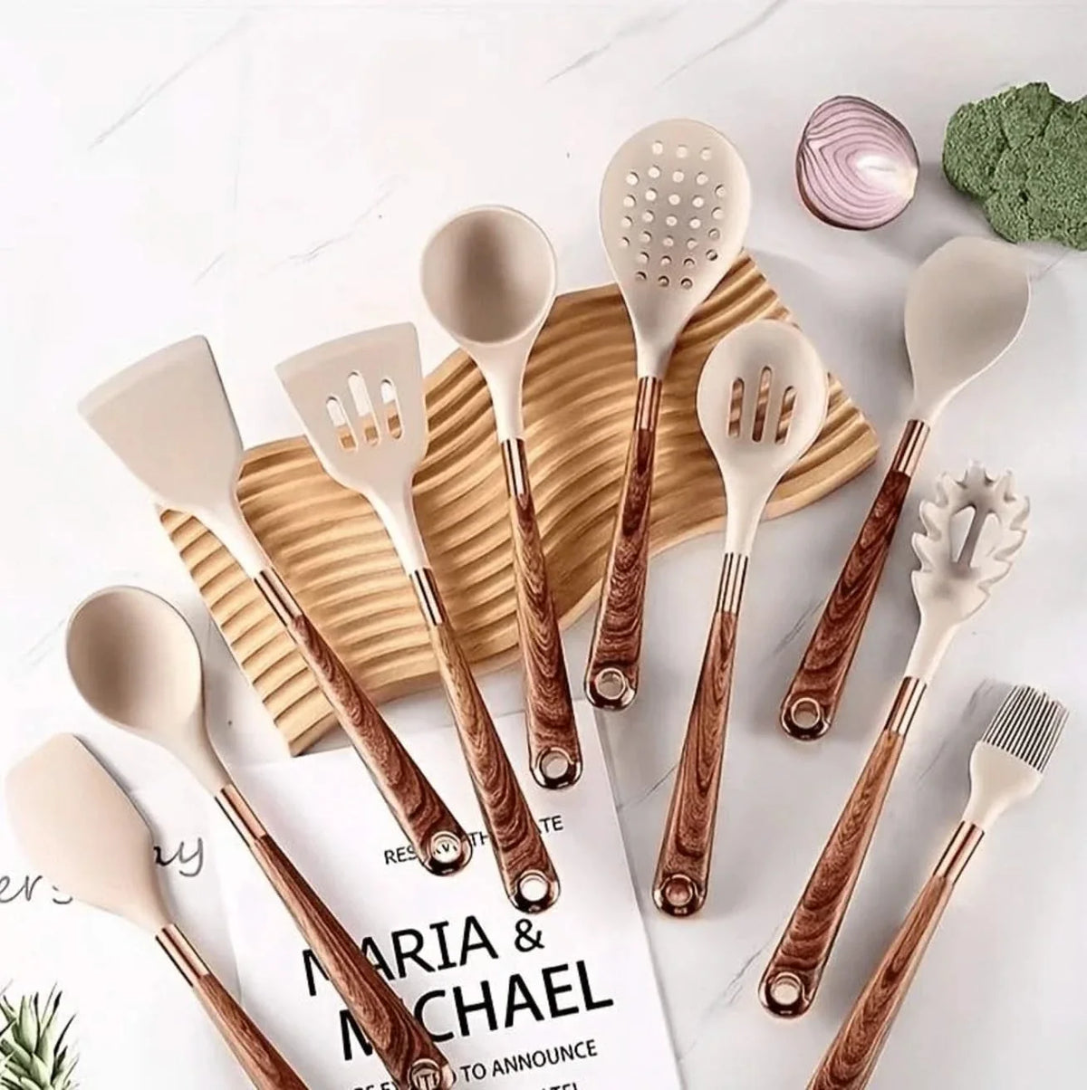 Silicone Kitchen Utensil Set 10-Piece Redwood Pattern