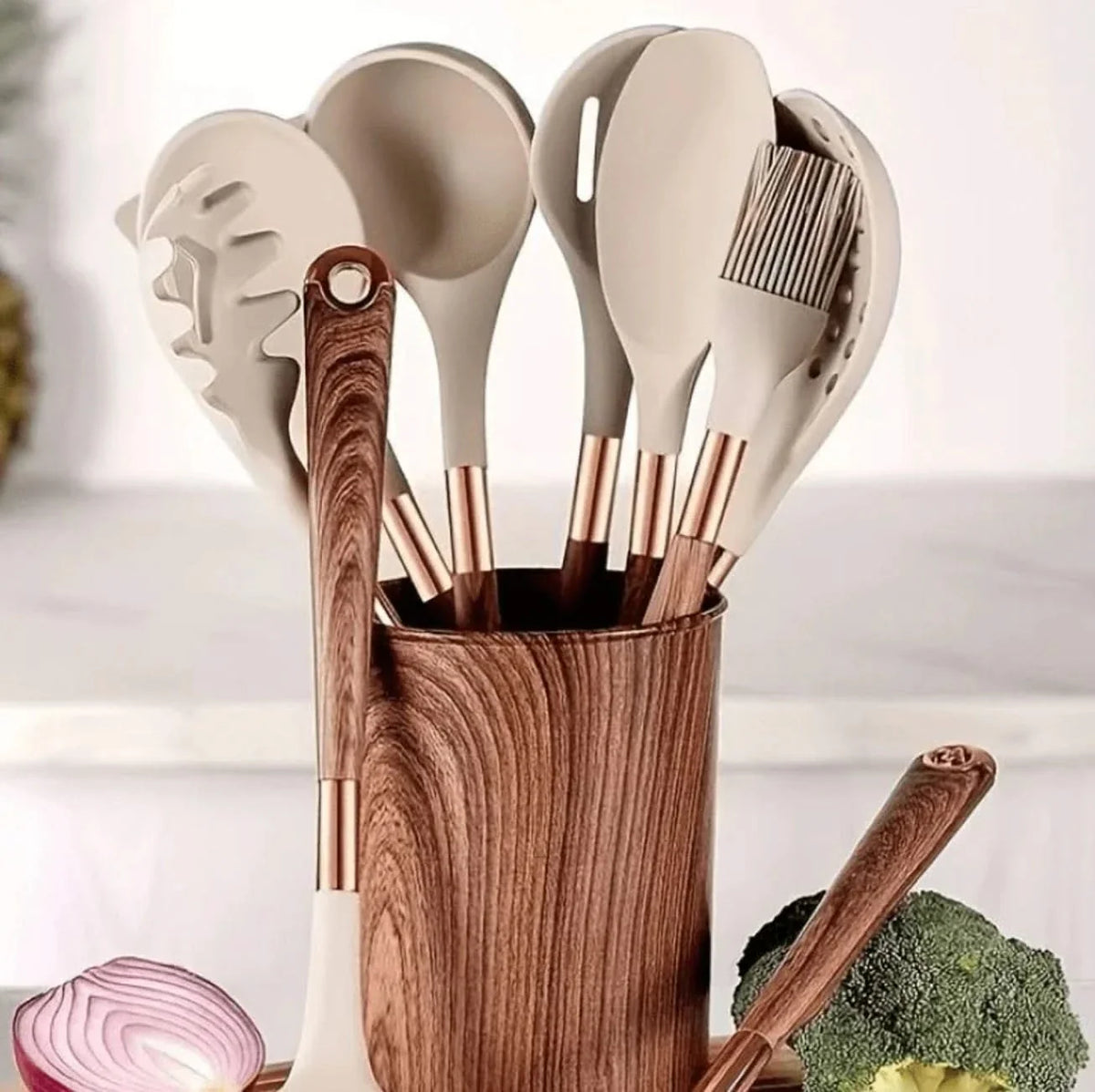Silicone Kitchen Utensil Set 10-Piece Redwood Pattern