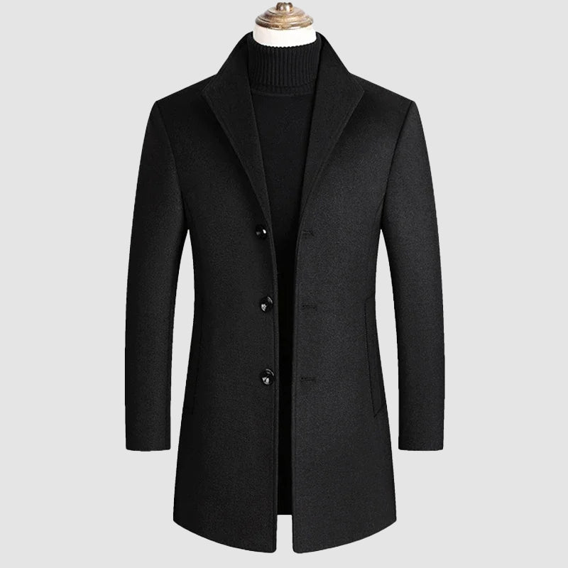 Classic cut layering overcoat, close-up detail