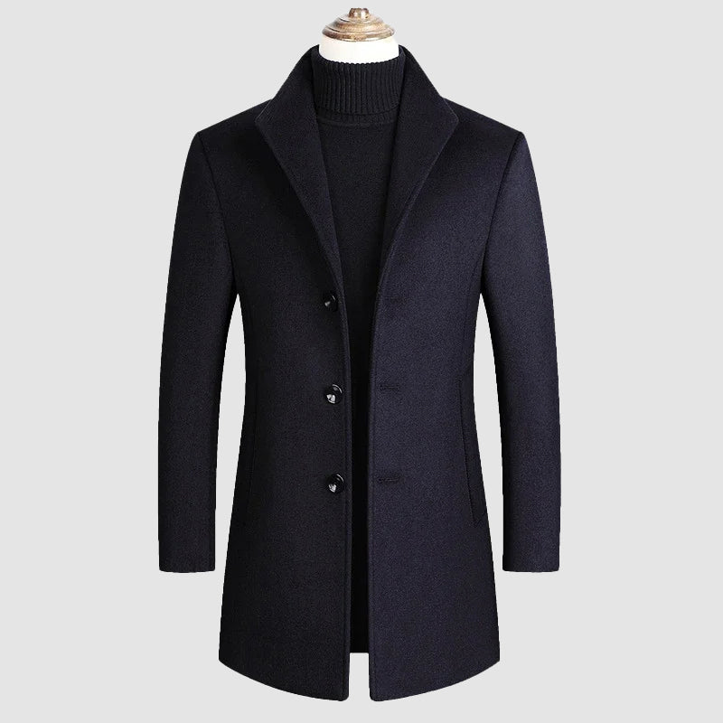 Classic cut layering overcoat, back view