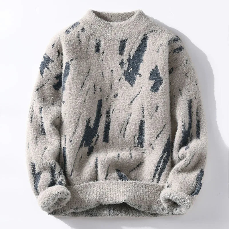 Bold artistic pattern pullover, beige color view