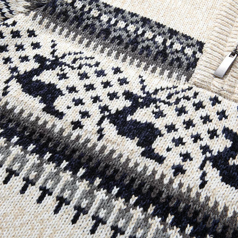 Festive quarter-zip winter sweater, lifestyle view