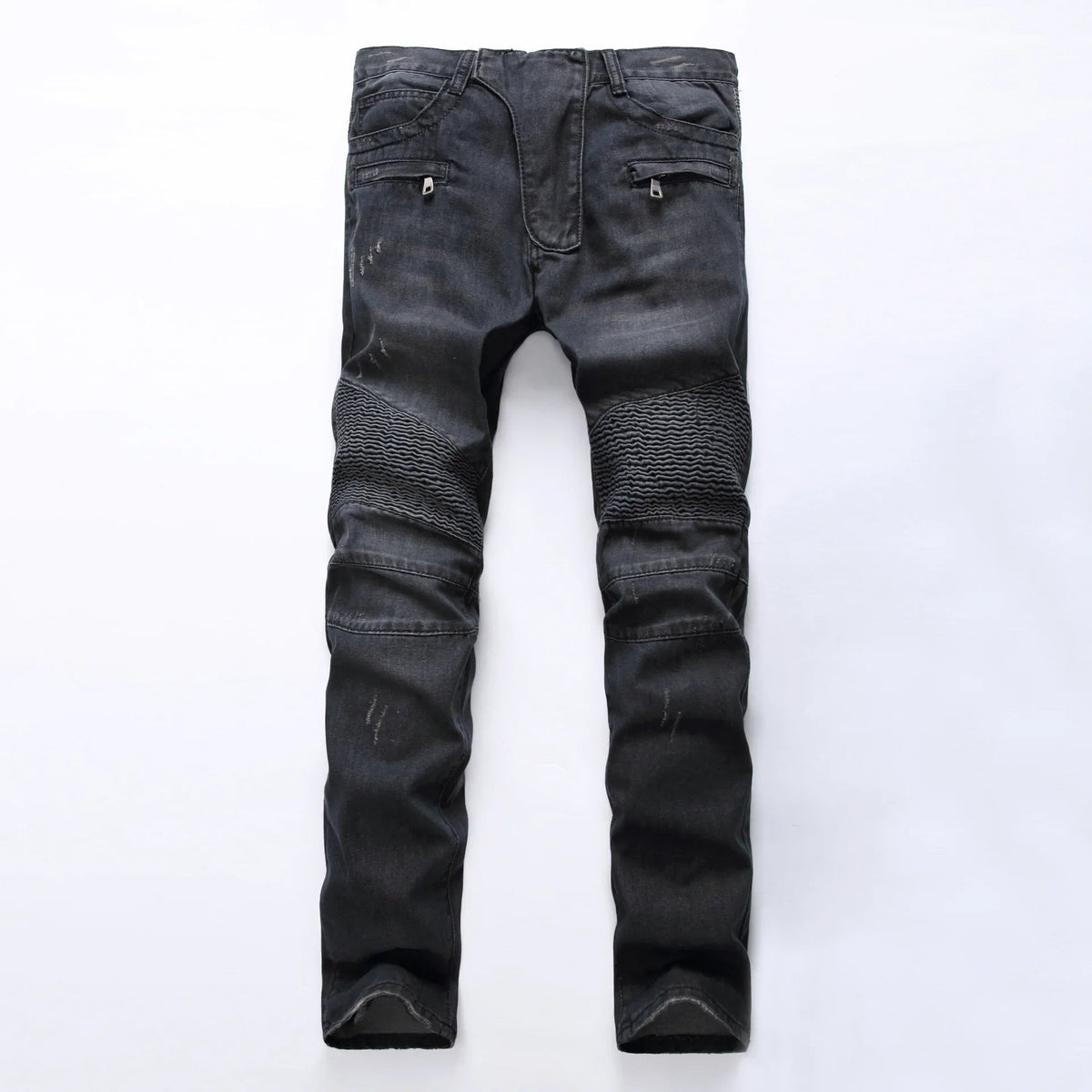 Ribbed panel biker pants, texture close-up