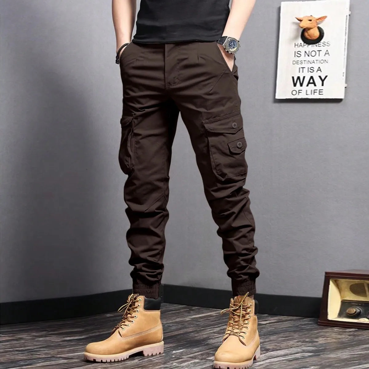 Rugged everyday cargo pants, brown color view