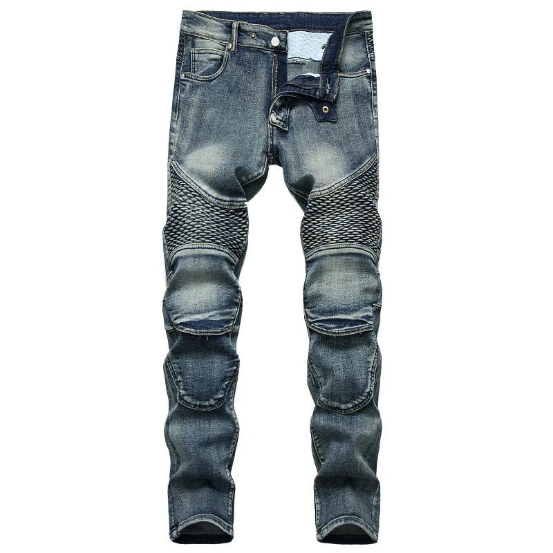 Ribbed panel biker pants, front view