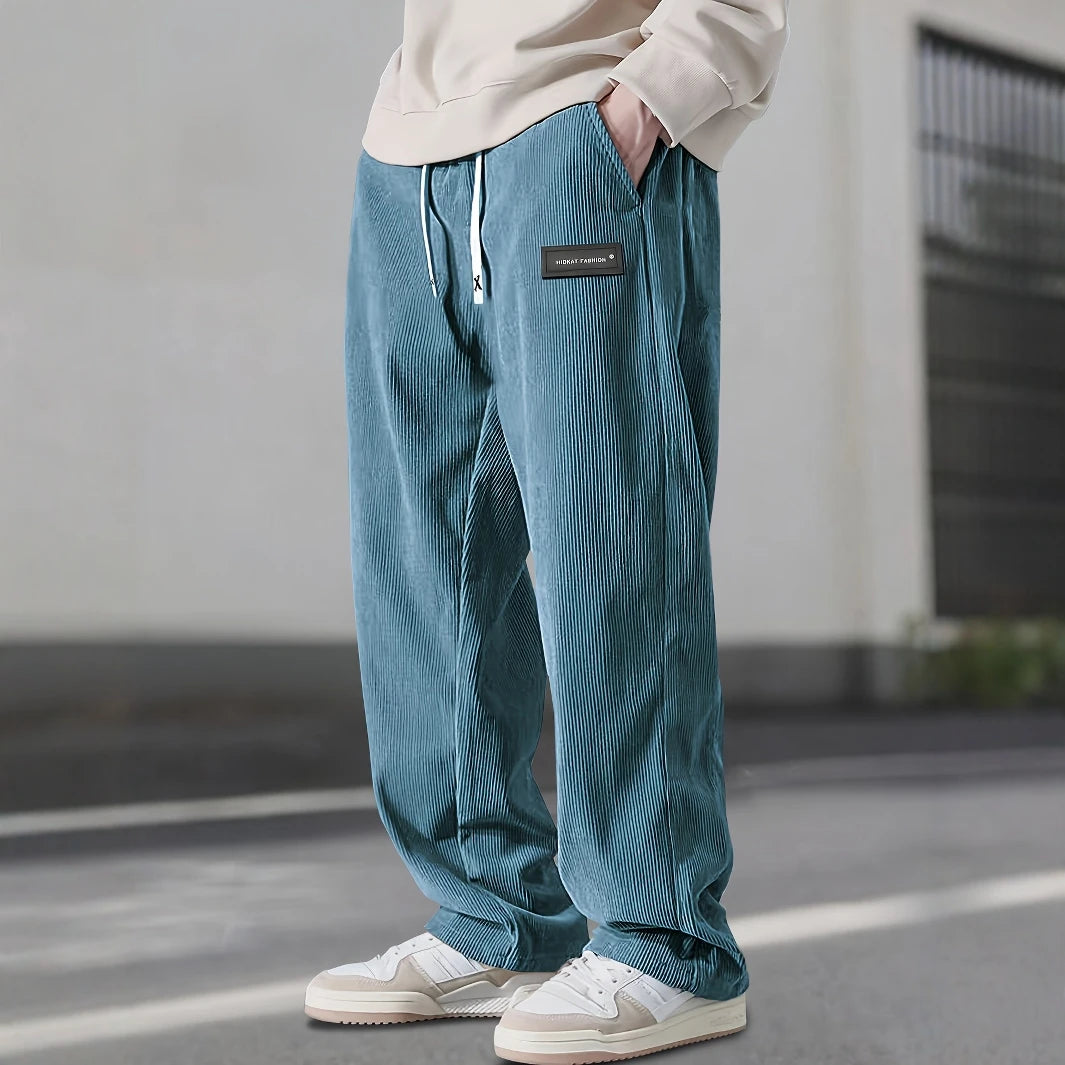 Corduroy sweatpants with deep pockets, blue color view
