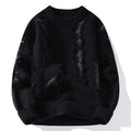 Textured frayed crewneck sweater, side profile