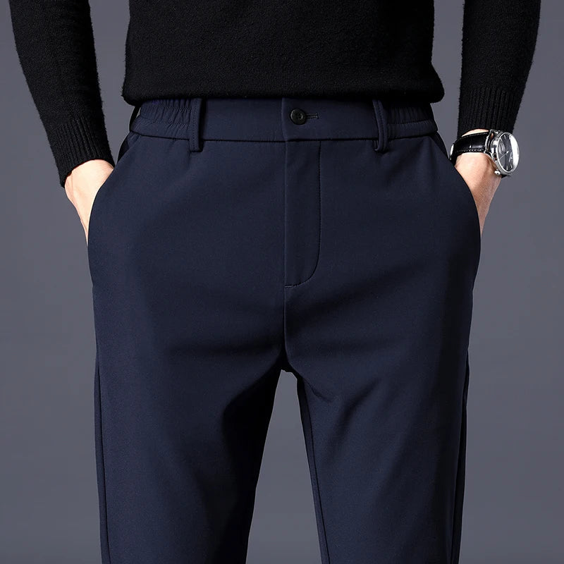 Elastic waist business trousers, blue color view