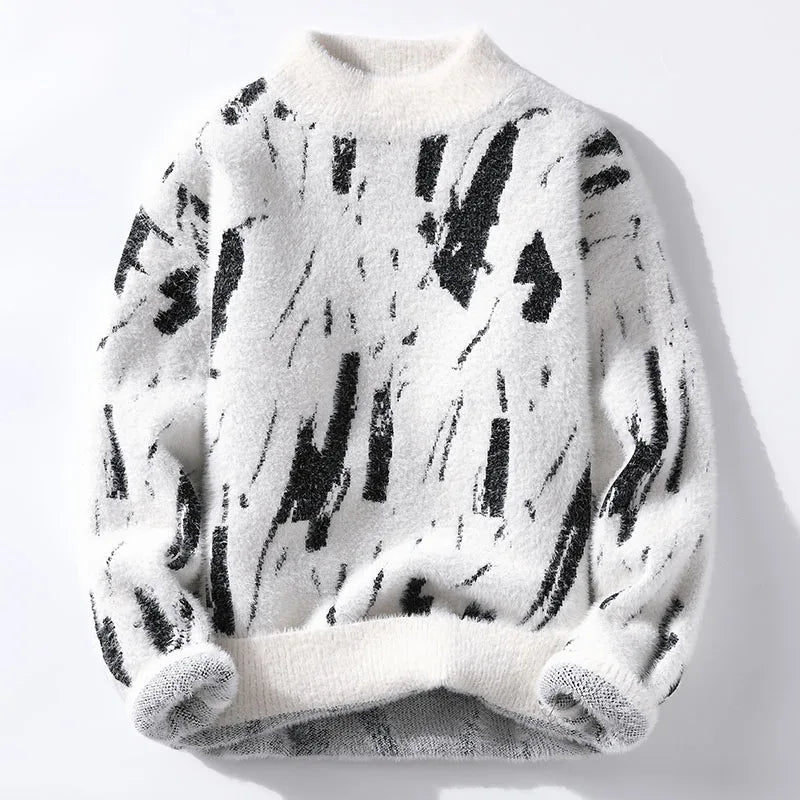 Bold artistic pattern pullover, white color view