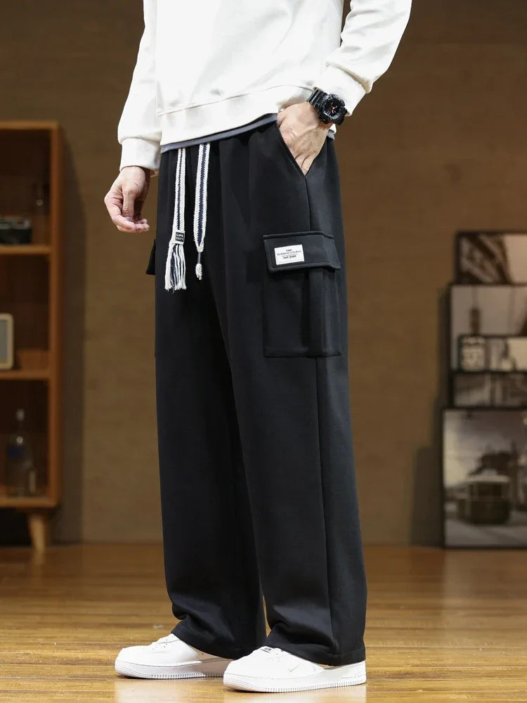 Cargo utility sweatpants, worn front view