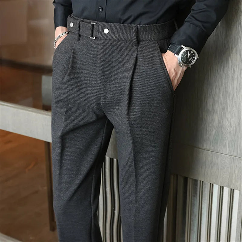 Sleek herringbone tailored trousers, dark grey color view
