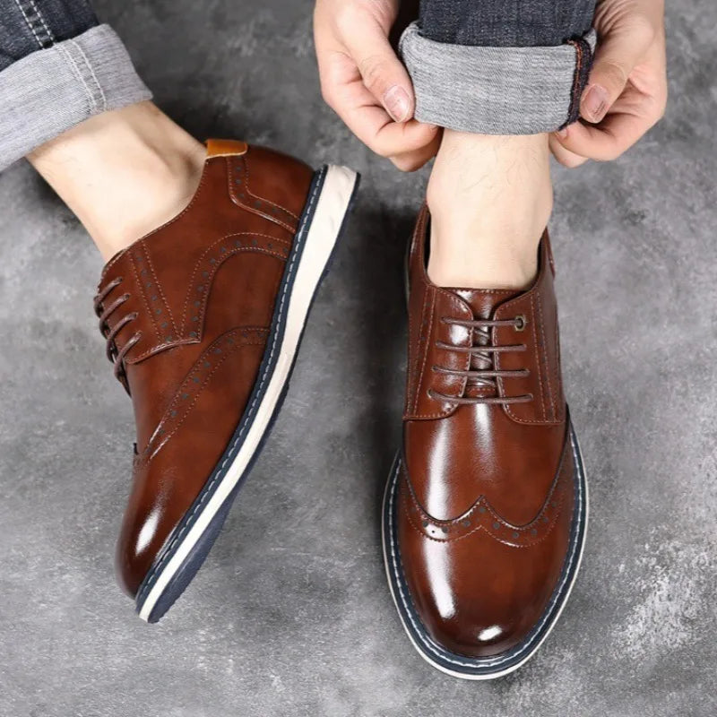 Brogue-inspired lace-up oxfords, styled front view