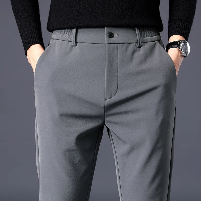 Elastic waist business trousers, grey styled view