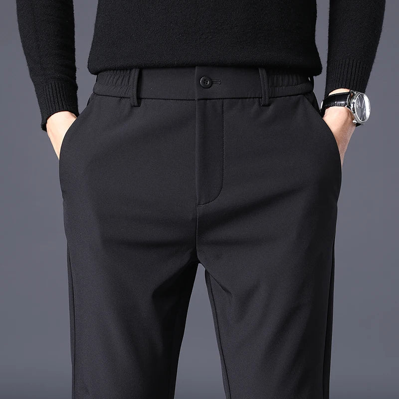 Elastic waist business trousers, black color view
