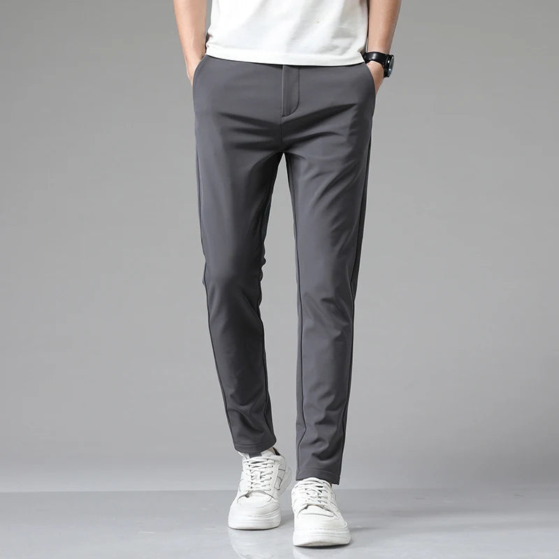 Elastic waist business trousers, close-up detail