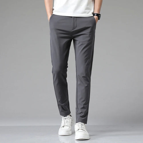 Elastic waist business trousers, close-up detail