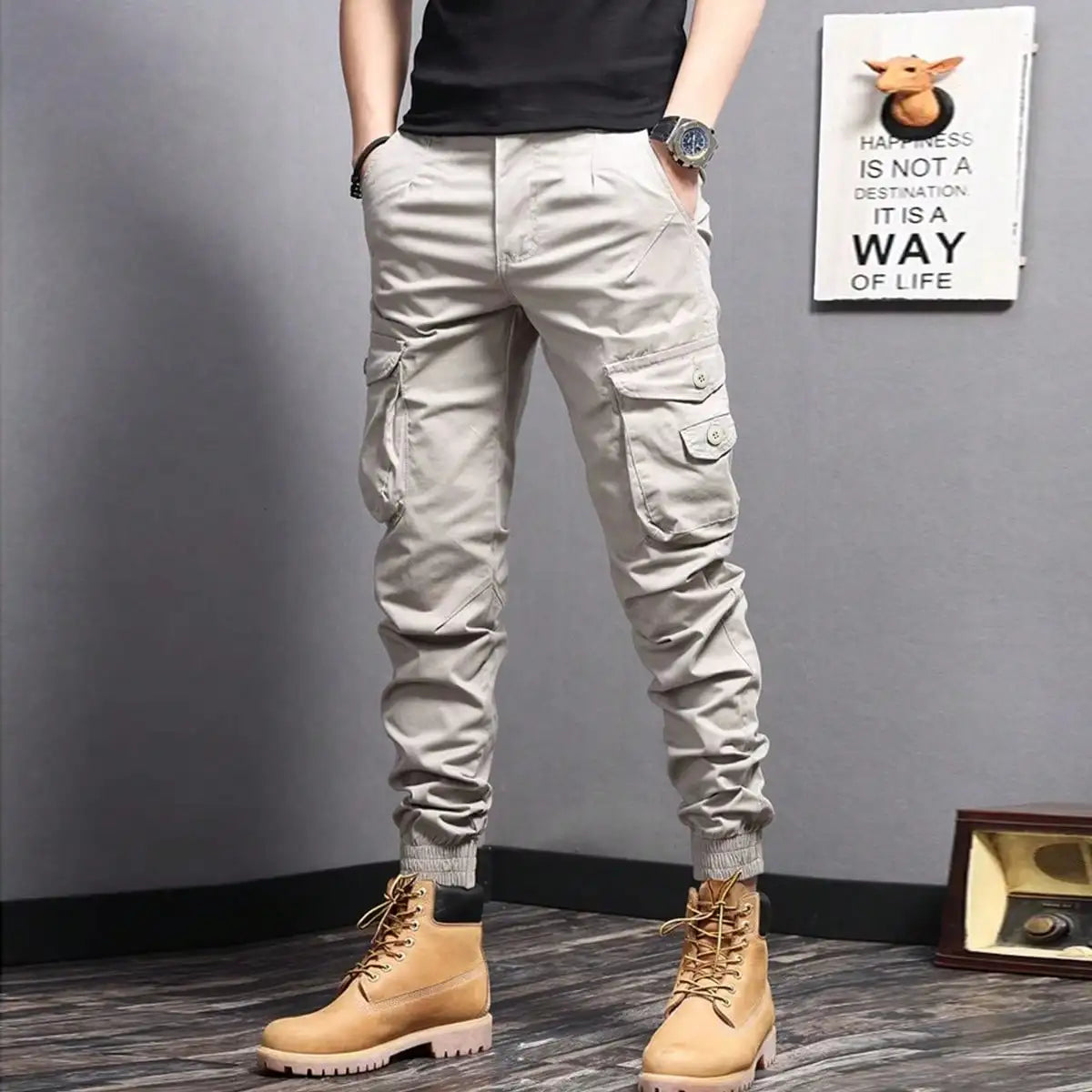 Rugged everyday cargo pants, beige color view