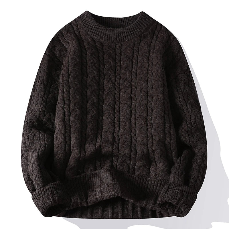 Textured cable knit sweater, black color view