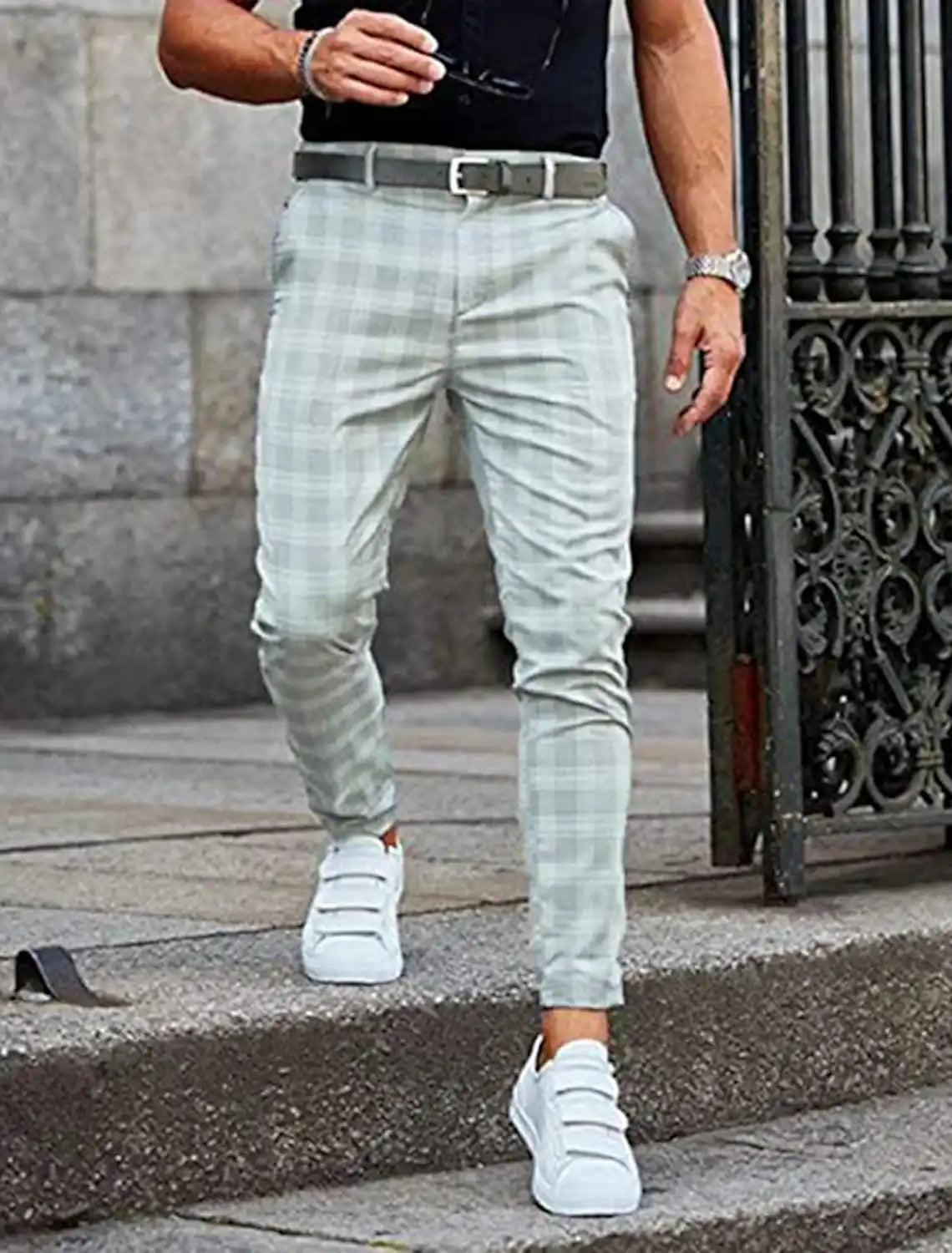Sharp slim fit trousers, white color view