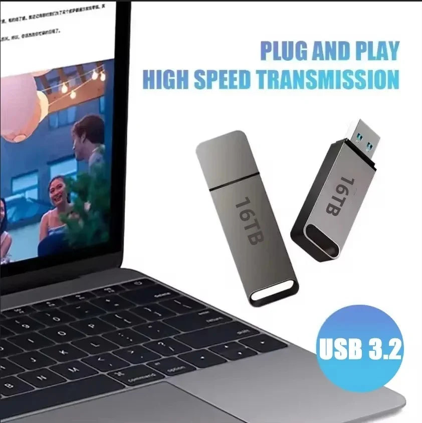 Grey waterproof USB flash drive, USB 3.2 with 16TB marking