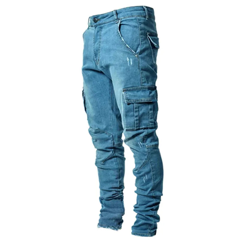 Tapered slim cargo pants, worn front view