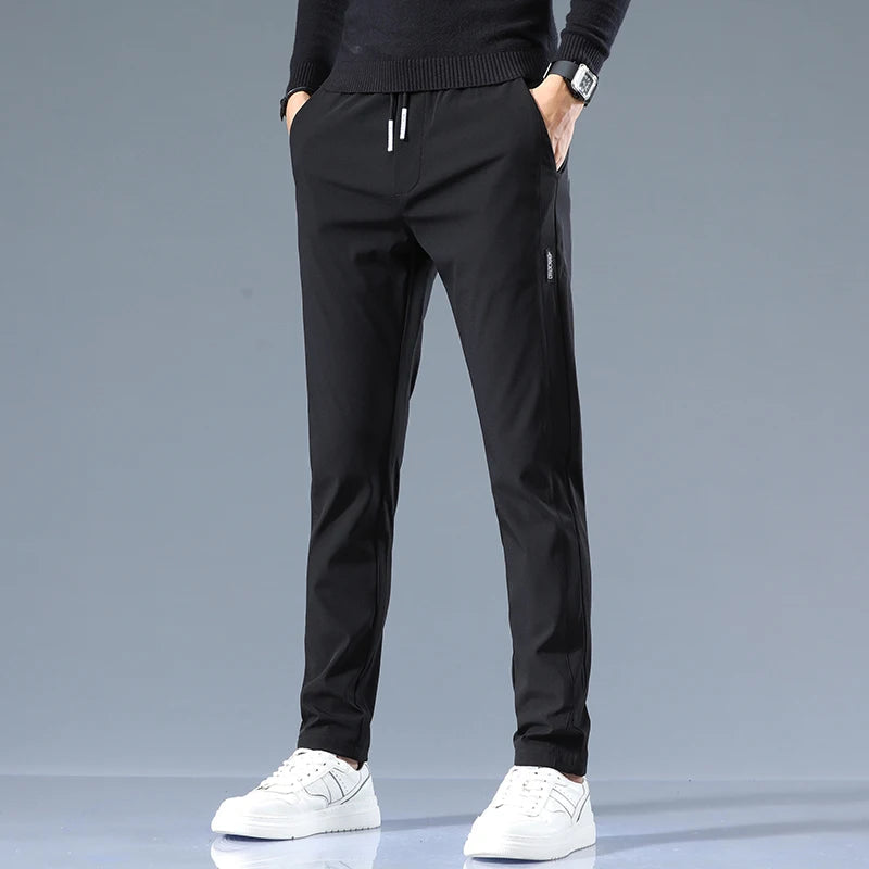 Slim fit cotton trousers, black color view