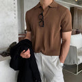 Tailored ribbed texture polo, brown color view