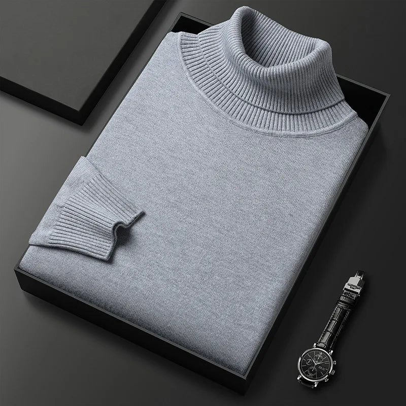 Luxe turtleneck sweater, side profile