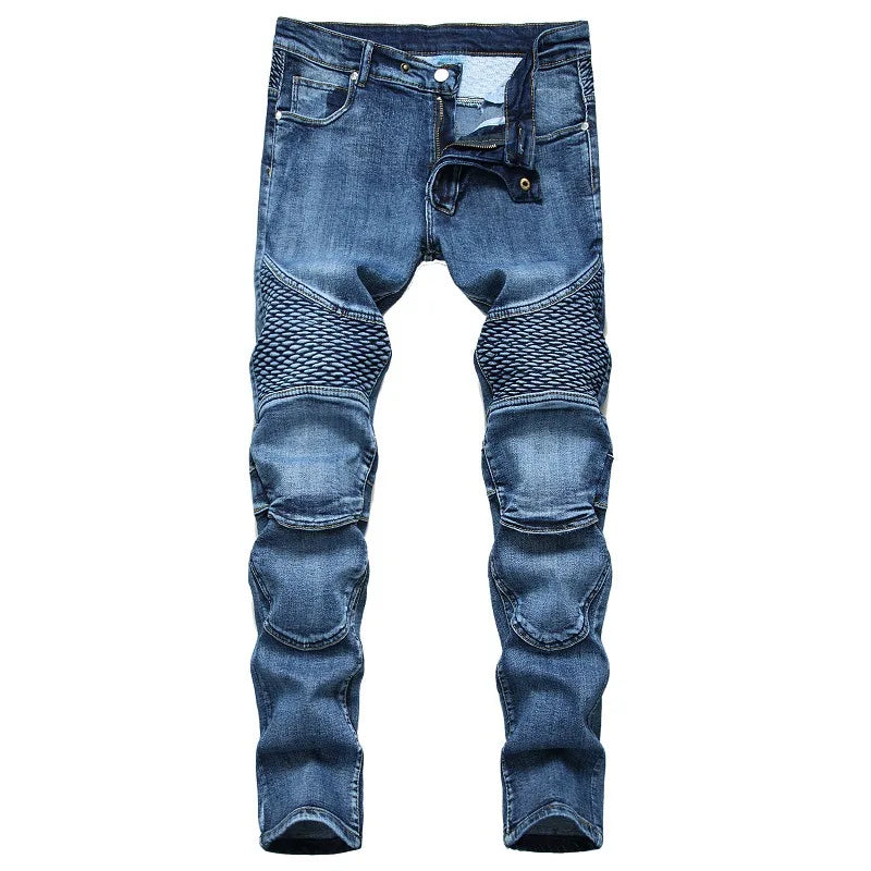 Ribbed panel biker pants, worn front view